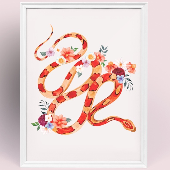 Wall Art Watercolor Floral Snake Illustration Print Poster Unframed - Picture 7 of 11